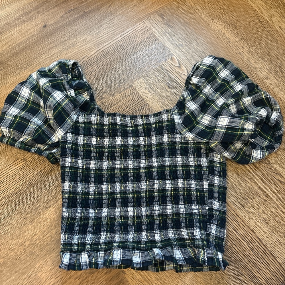 American Eagle Outfitters Plaid Top in Green and White